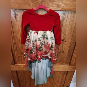 Floral Red and Green Kids Dress